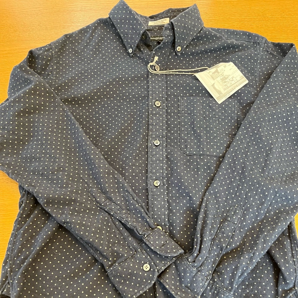 Engineered Garments men’s Navy Polka dot Flannel Button up shirt size M